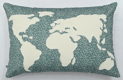 World Map Embroidered Lumbar Cushion Cover Size 12"x18"