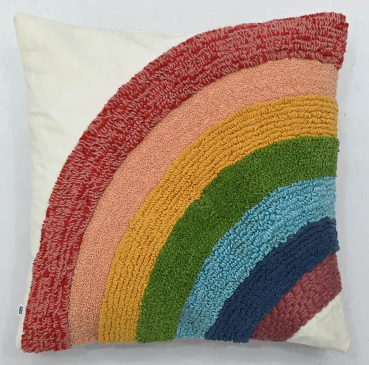 Rainbow Embroidered Cotton Cushion Cover - 16” x 16”