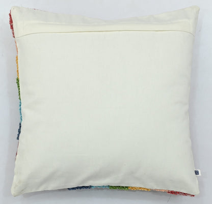 Rainbow Embroidered Cotton Cushion Cover - 16” x 16”
