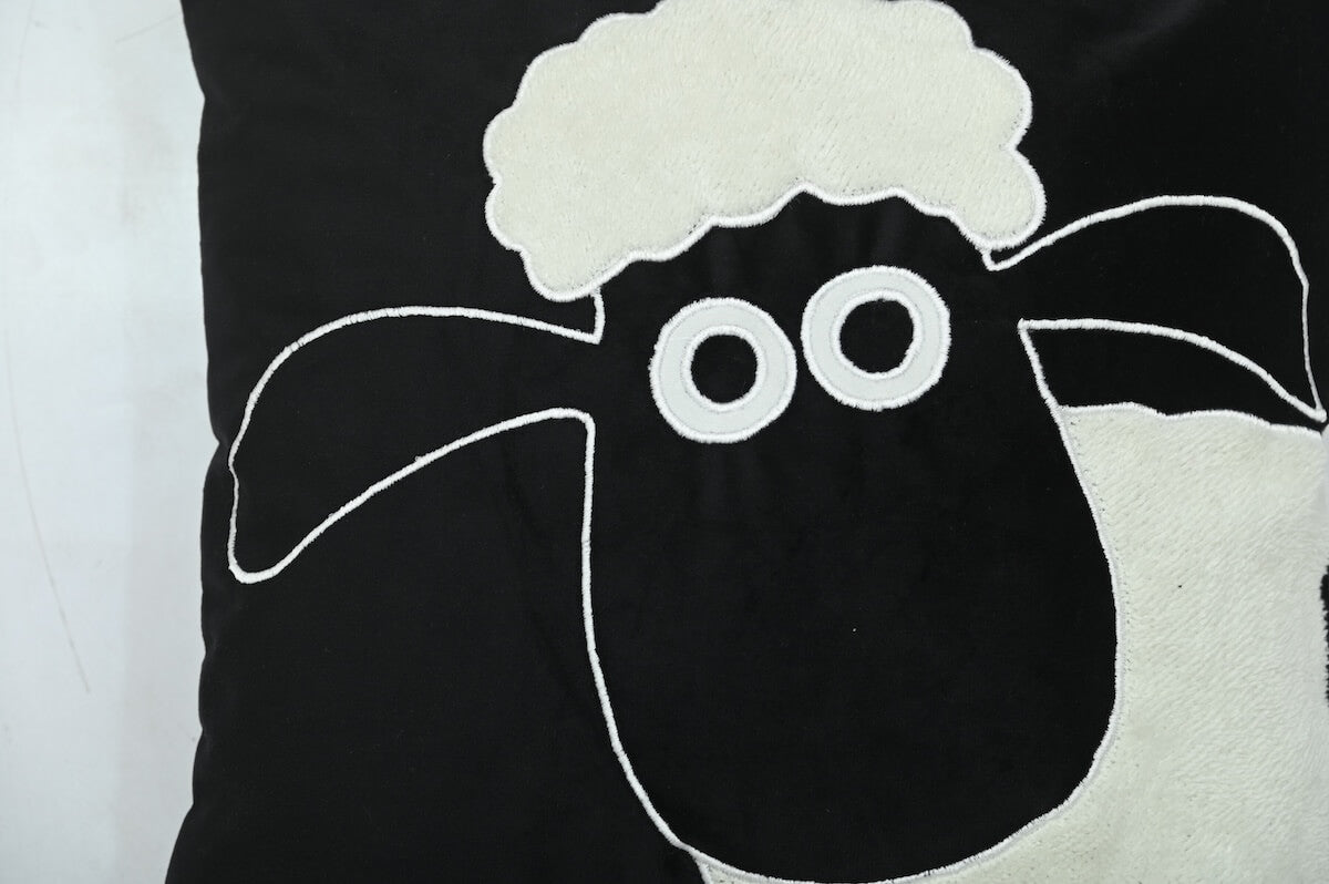 Shaun the Sheep Kids Velvet Cushion Cover Black and White - 16” x 16”