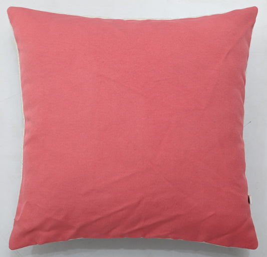 Tree of Life Hand Knot Embroidery and Print  Art Silk Cheneil Weave Offwhite and Pink Cushion Cover Size 16"x16"