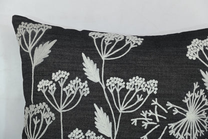 Aari Embroidered White Spring Blossom Design Black Denim Cushion Cover  Size 16"x16"