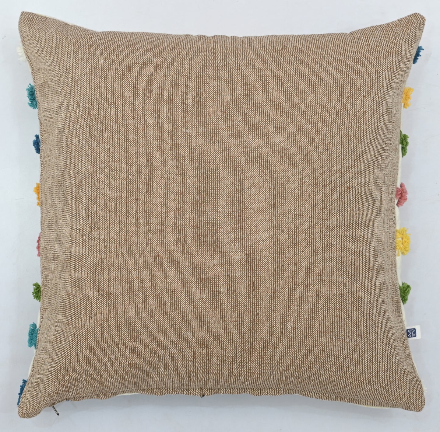 Multi-Colored Lines Tufted Cotton Cushion Cover White 16" x 16"