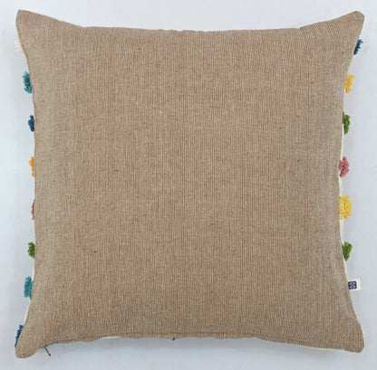 Multi-Colored Lines Tufted Cotton Cushion Cover White 16" x 16"