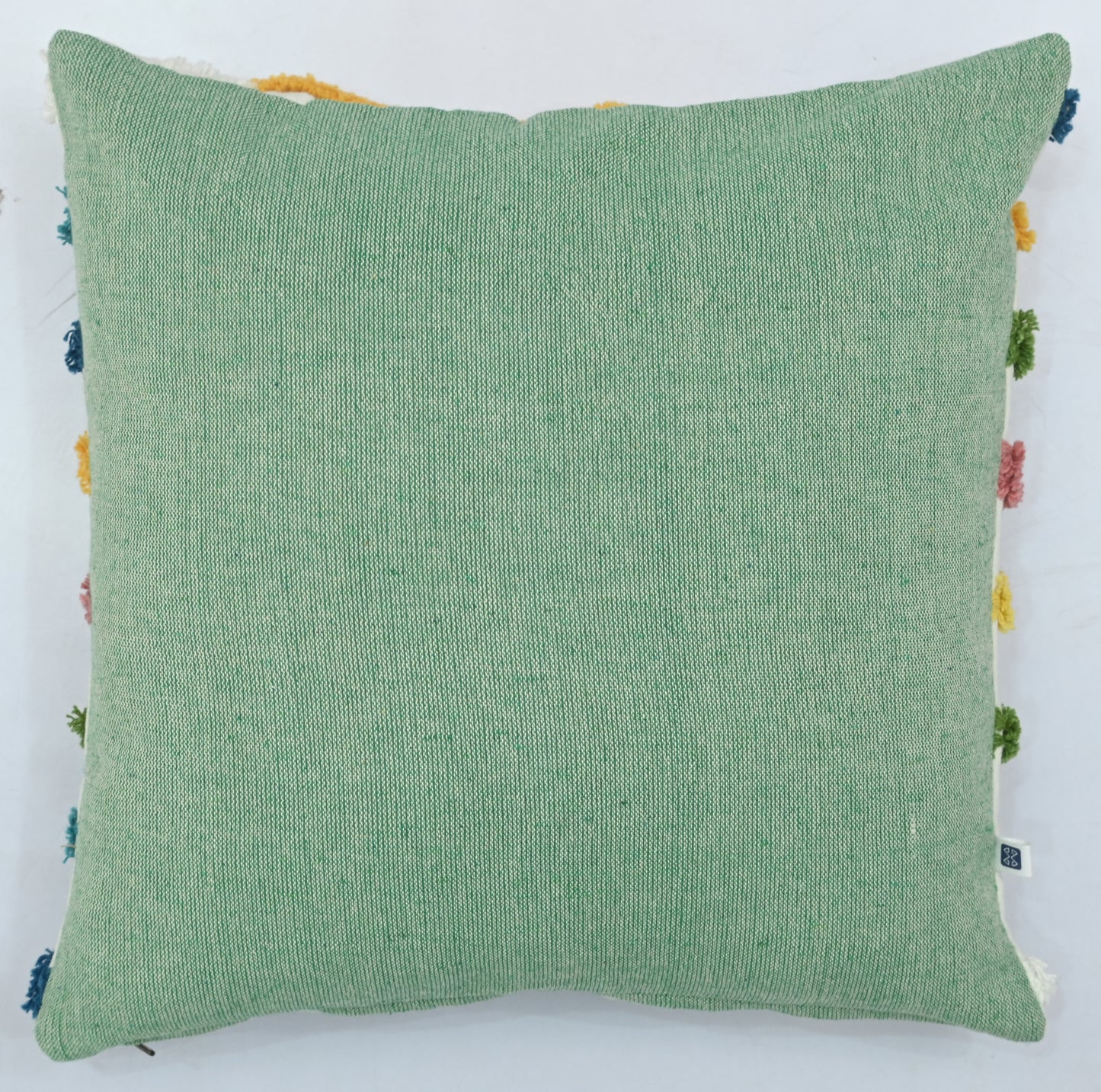 Multi-Colored Lines Tufted Cotton Cushion Cover White 16" x 16"