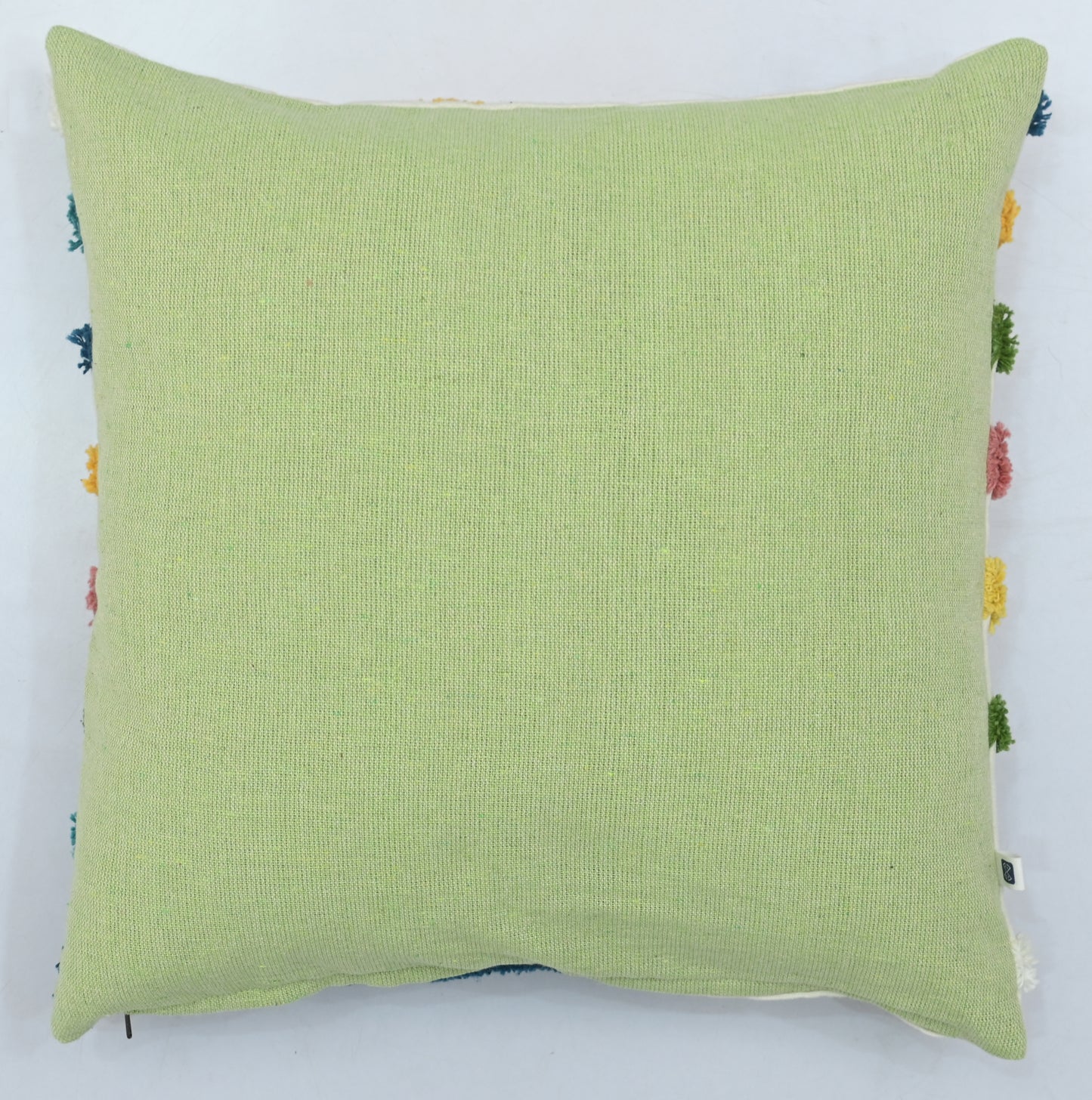 Multi-Colored Lines Tufted Cotton Cushion Cover White 16" x 16"