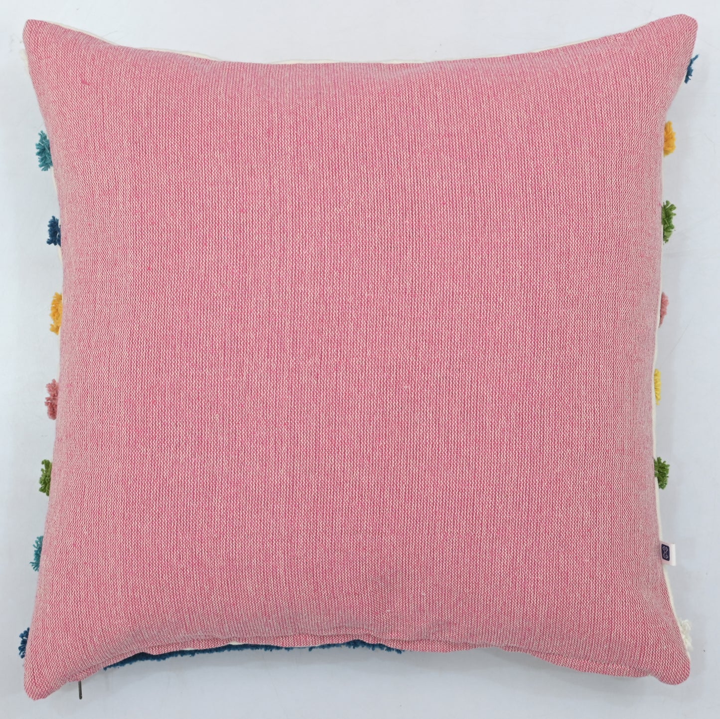 Multi-Colored Lines Tufted Cotton Cushion Cover White 16" x 16"