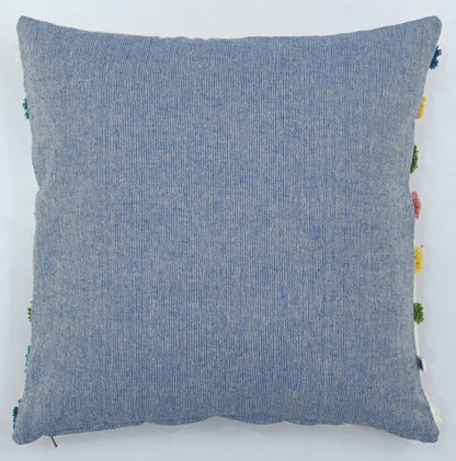 Multi-Colored Lines Tufted Cotton Cushion Cover White 16" x 16"