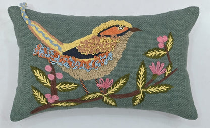 Chirpy Bird Motif Lumbar Lumbar Cushion Cover Size 12"x18"