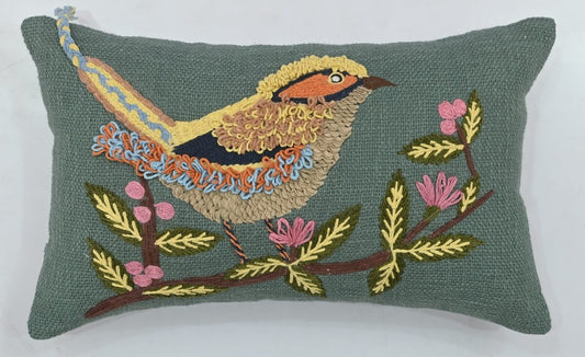 Chirpy Bird Motif Lumbar Cushion Cover - 12" x 18"