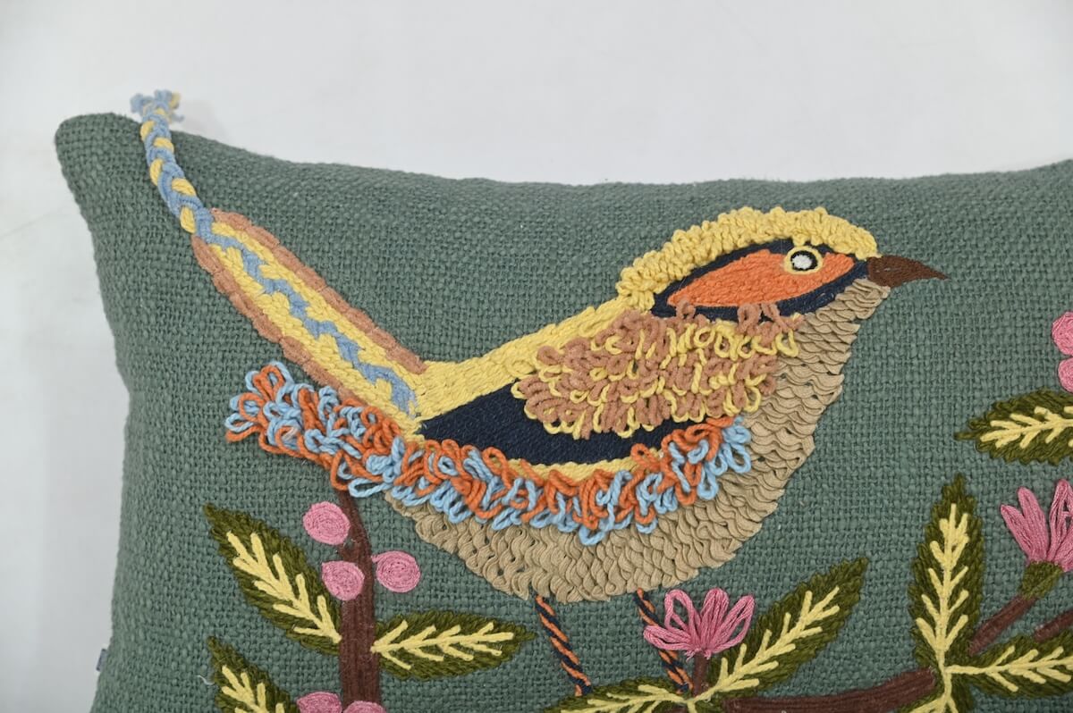 Chirpy Bird Motif Lumbar Cushion Cover - 12" x 18"