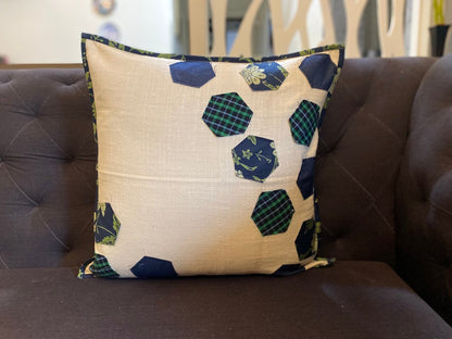 Decorative Hexagon Patchwork Off white Outdoor Cotton Linen Cushion Cover Size 16"x16"