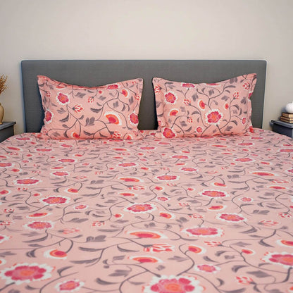 Flow Peach Pink 100% Cotton Fitted Bed Sheet – 150 TC – 108" x 108"