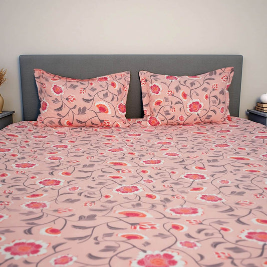 Flow Peach Pink 100% Cotton Fitted Bed Sheet – 150 TC – 108" x 108"