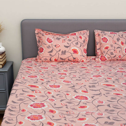 Flow Peach Pink 100% Cotton Fitted Bed Sheet – 150 TC – 108" x 108"