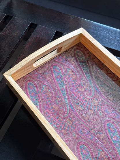 Gul Ambi Maroon Banarasi Brocade & Dupion Silk Table Runner & Matching Tray Combo Set