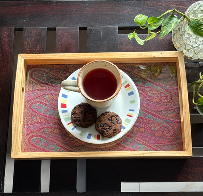 Gul Ambi Maroon Banarasi Brocade & Dupion Silk Table Runner & Matching Tray Combo Set