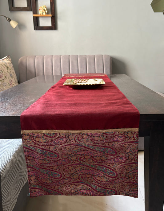 Gul Ambi Brocade Traditional Festive Maroon Table Runner 14"x60"