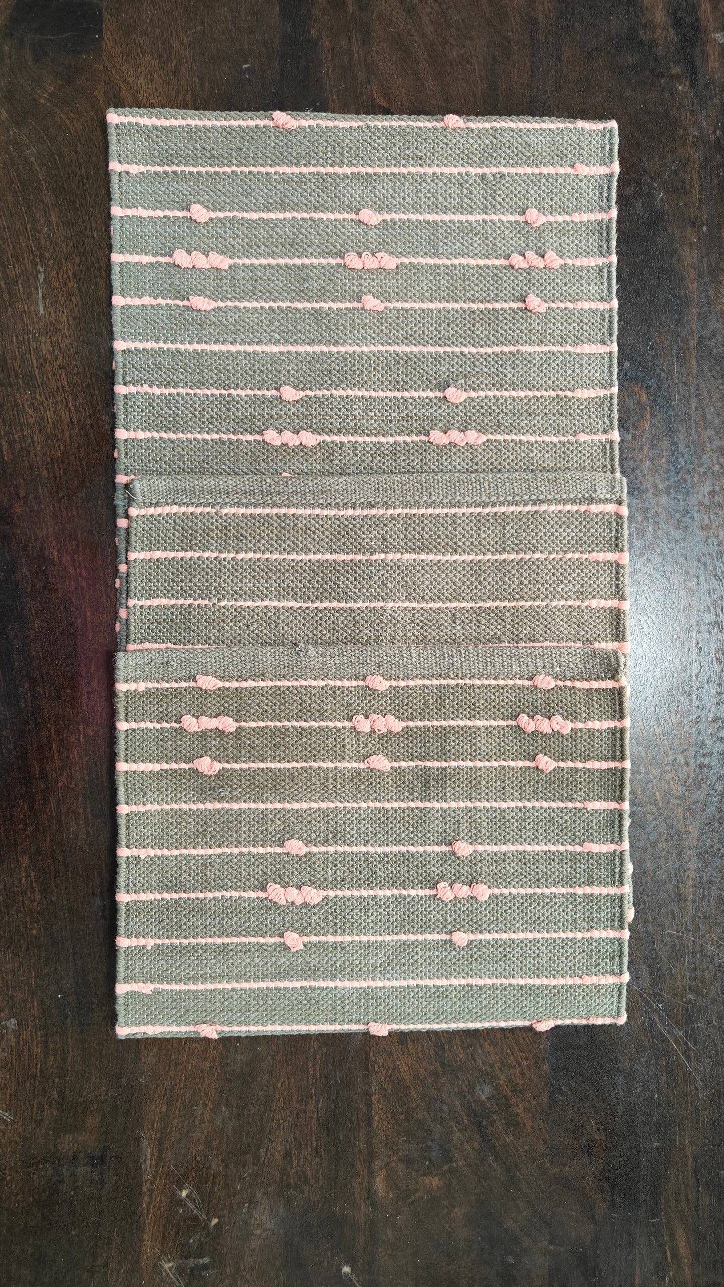Handloom Cotton Table Runner 14” x 72” | Brown Table Runner with Pink Loop Detailing