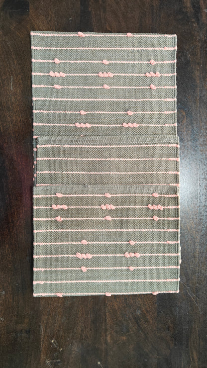 Handloom Cotton Table Runner 14” x 72” | Brown Table Runner with Pink Loop Detailing