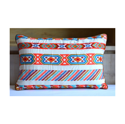 Multicoloured Embroidered Fine Cotton Cushion Cover Size 18''x12"