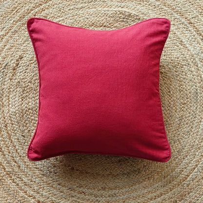Solid Reversible Lady Bug Maroon Cotton Cushion Cover Size 16"x16" Set of 2