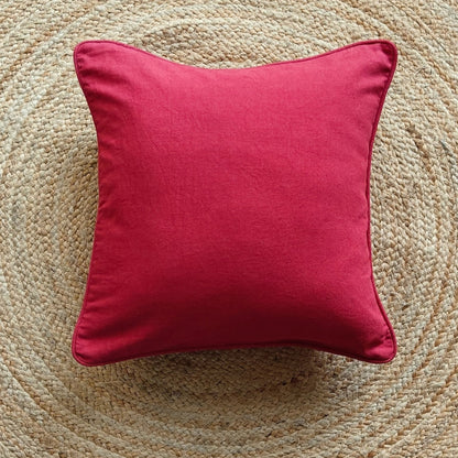 Solid Reversible Lady Bug Maroon Cotton Cushion Cover Size 16"x16" Set of 2