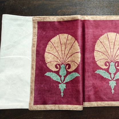 Decorative Blossom Print Maroon Velvet Table Runner 6 Seater Size 14" x 72"
