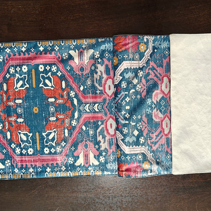 Decorative Carpet Design Printed Bright Blue Velvet Table Runner 6 Seater Size 14"x72"