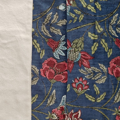 Decorative Floral Blossom Printed Denim Blue Velvet Table Runner 6 Seater Size 14" x 72"