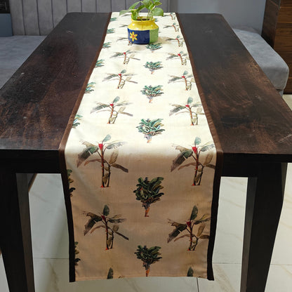 Troipcal Banana Leaf Symphony Cream Polyester Canvas Table Runner Size 13"x72"