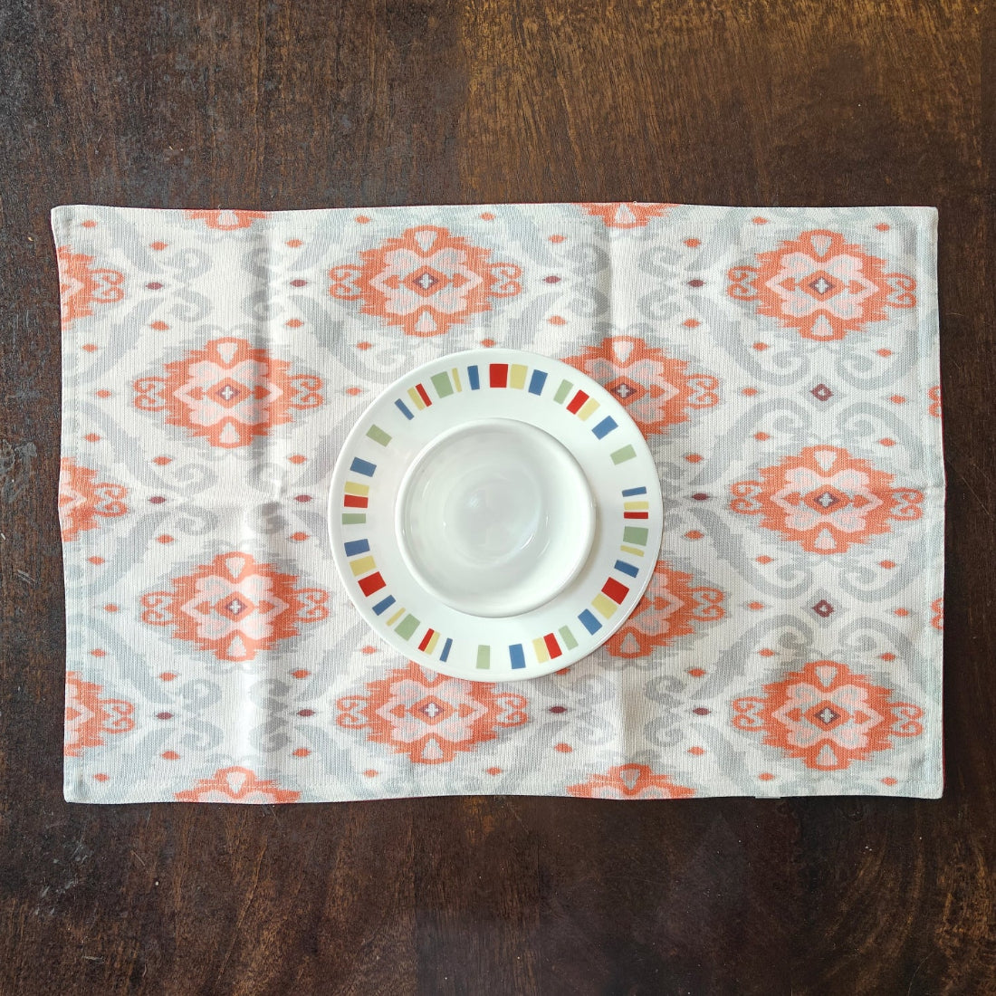 Heritage Ikat Design Printed Coral Polyester Canvas Table Runner Size 13"x72"