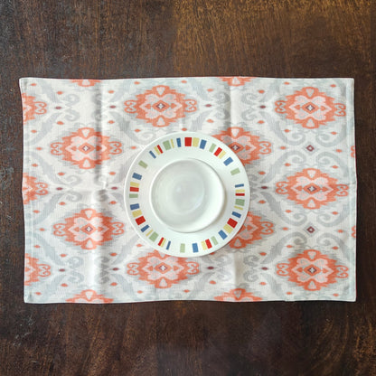 Heritage Ikat Design Printed Coral Polyester Canvas Table Runner Size 13"x72"