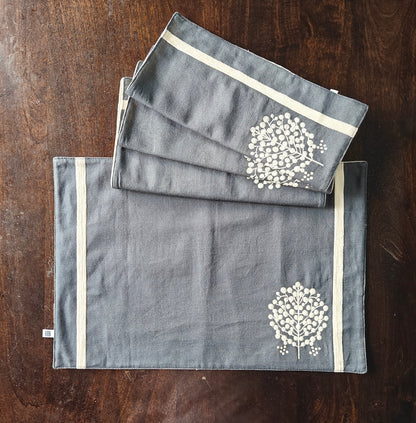 Moonlight Decorative Grey White Floral Embroidery Cotton Table Runner 6 Seater Size 14" x 72"