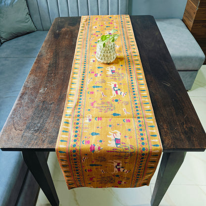 Decorative Design Printed Dull Mustard Polyester Table Runner 6 Seater Size 14"X72"
