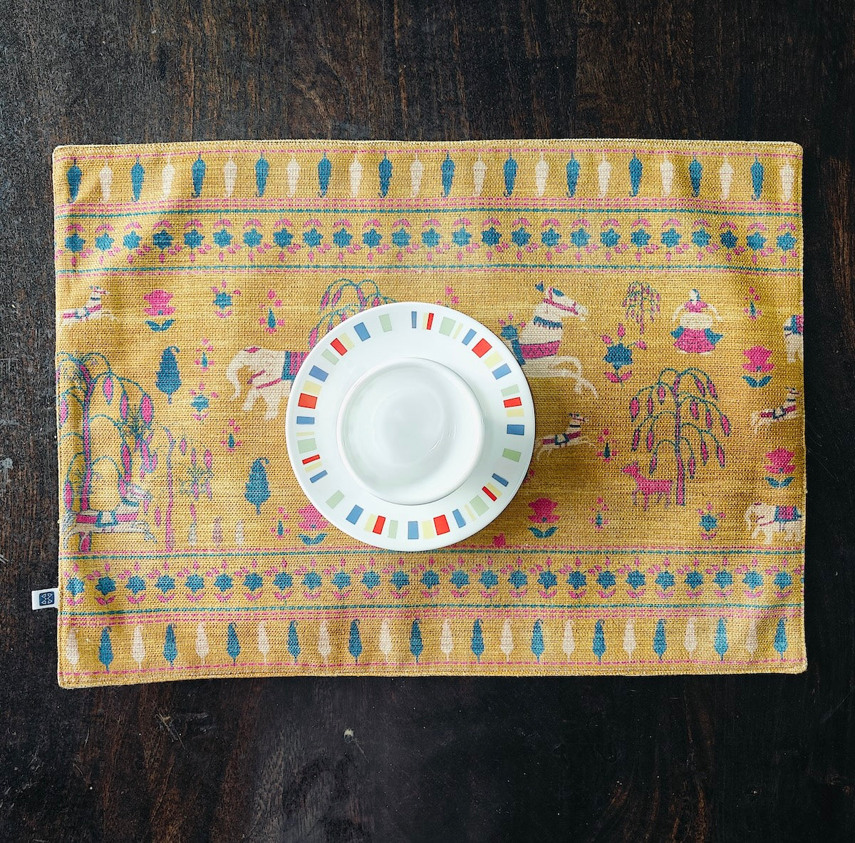 Decorative Design Printed Dull Mustard Polyester Table Runner 6 Seater Size 14"X72"