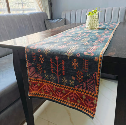 Decorative Printed Denim Blue Polyester Table Runner 6 Seater Size 14"X72"