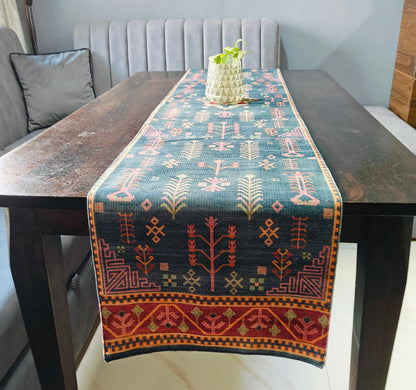 Decorative Printed Denim Blue Polyester Table Runner 6 Seater Size 14"X72"