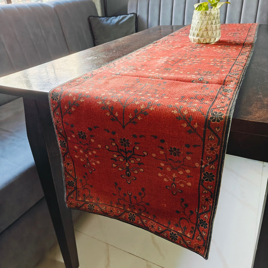 Decorative Carpet Design Printed Maroon Polyester Table Runner 6 Seater Size 14"x72"
