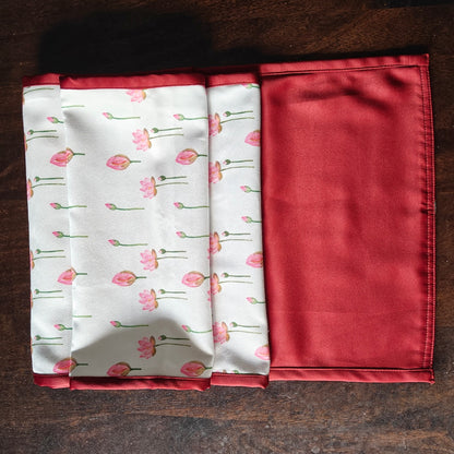 Pichwai Petal Bliss Printed White Pink Polyester Canvas Table Runner 4 Seater Size 13"x72"