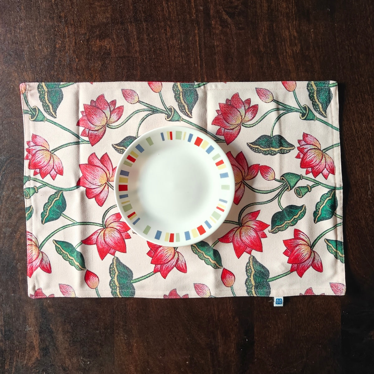 Pichwai Serenity Lotus Printed Cream Polyester Canvas Table Runner 4 Seater Size 13"x72"
