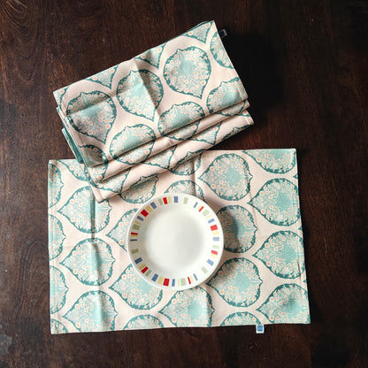 Pan Magic Printed Cream Green Polyester Canvas Table Runner 4 Seater Size 13"x72"