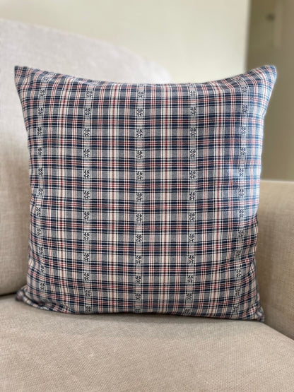 Classic Dobby Checks Yarn Dyed Blue Cotton Cushion Cover Size 16"x16" Set of 2
