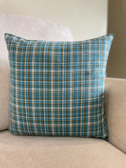 Classic Checks Yarn Dyed Blue Green Cotton Cushion Cover Size 16"x16" Set of 2