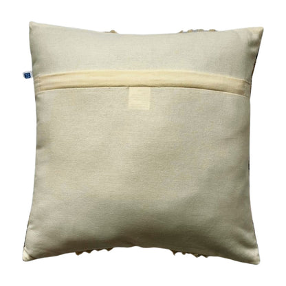 Kalamkari Edges Fringes Mix and Match Designer Cream Cotton Slub Cushion Cover Size 16"x16" Set of 2