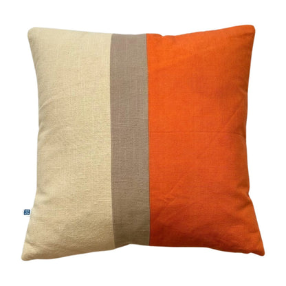 Bright Solid Mix and Match Orange and Cream Cotton Slub Cushion Cover Size 16"x16"