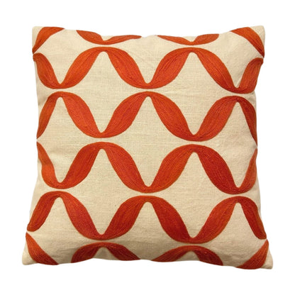 Hand Embroidery Petal Bright Orange Cream Cotton Slub Cushion Cover Size 16"x16"