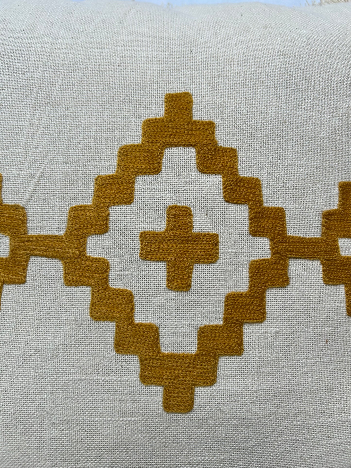 Hand Embroidery Aztec Boho Cream Cotton Slub Cushion Cover Size 16"x16"