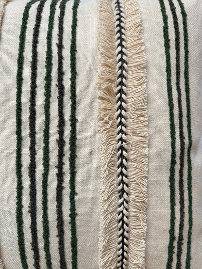Hand Embroidery Twined Stitches Boho Cream Cotton Slub Cushion Cover Size 16"x16"
