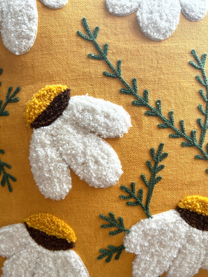Hand Embroidery Sunshine Aster Mustard Cotton Cushion Cover Size 16"x16" Set of 2